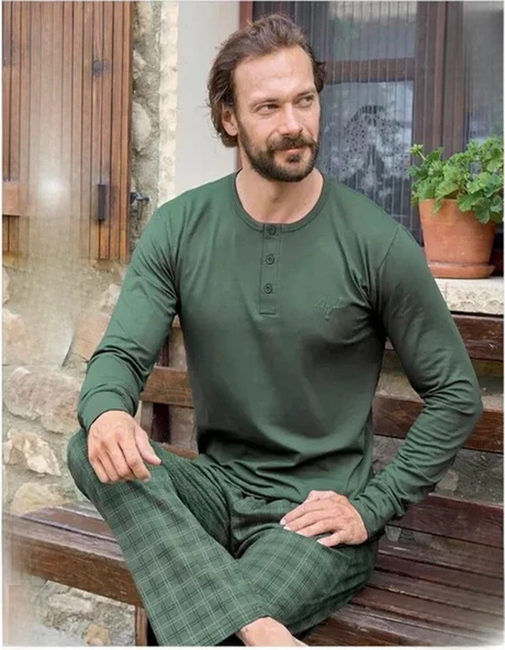 Aydoğan Erkek Modal Uzun Kollu  Pijama Takımı 3489 - 1 Adet  M Yeşil