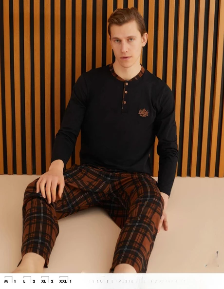 Pijamoni Erkek Süprem Uzun Kol İnce Pijama Takımı 6300 / 3 - 1 Adet  XL Siyah