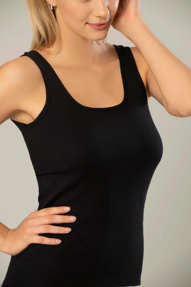 Erdem Kadın Ribana Kalın Askılı Atlet 2105 - 3 Adet  Siyah 2XL - Resim 3