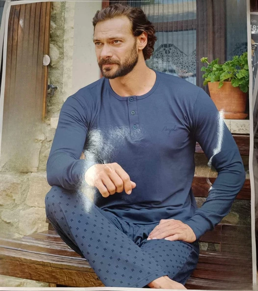 Aydoğan Erkek Modal Uzun Kollu  Pijama Takımı 3492 - 1 Adet  M Mavi