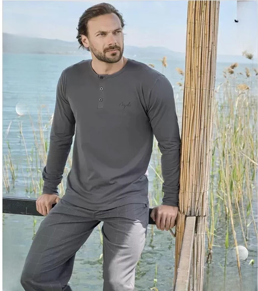 Aydoğan Erkek Modal Uzun Kollu Pijama Takımı 3428 - 1 Adet M Füme - 2