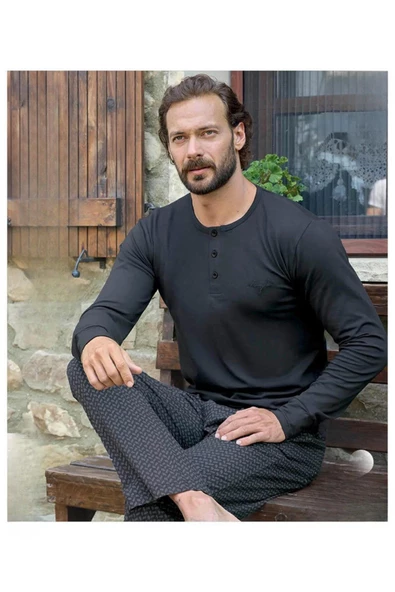 Aydoğan Erkek Modal Uzun Kollu  Pijama Takımı 3480 - 1 Adet  Siyah M