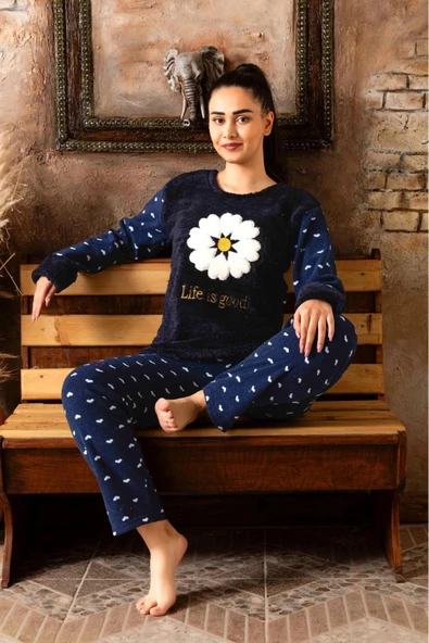 Sude Kadın Kışlık Genç Welsoft Pijama Takımı K 200/606 - 1 Adet  XL Lacivert