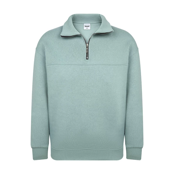 Unisex Relax Fit Rahat Kesim Pamuklu Yarım Fermuarlı Dik Yaka Sweatshirt - 6