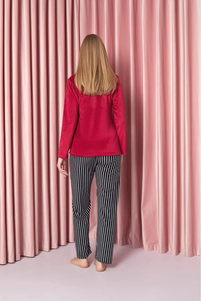 Sude Kadın Kışlık Kadife Pijama Takımı K200/808 - 1 Adet  M Kırmızı - 3