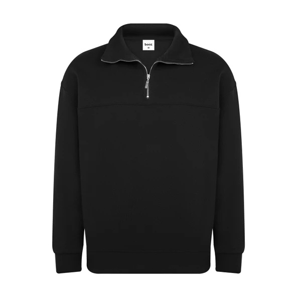 Unisex Relax Fit Rahat Kesim Pamuklu Yarım Fermuarlı Dik Yaka Sweatshirt