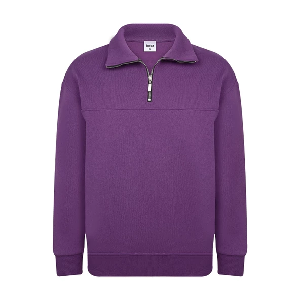 Unisex Relax Fit Rahat Kesim Pamuklu Yarım Fermuarlı Dik Yaka Sweatshirt - 2