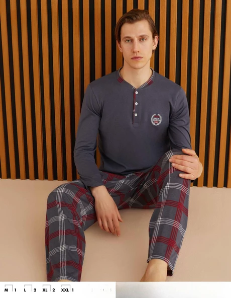 Pijamoni Erkek Süprem Uzun Kol İnce Pijama Takımı 6300 / 11 - 1 Adet  2XL Füme