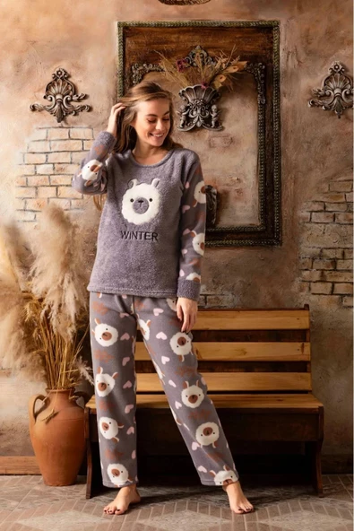 Sude Kadın Kışlık Welsoft Pijama Takımı A 200/553 - 1 Adet  L Gri - 2