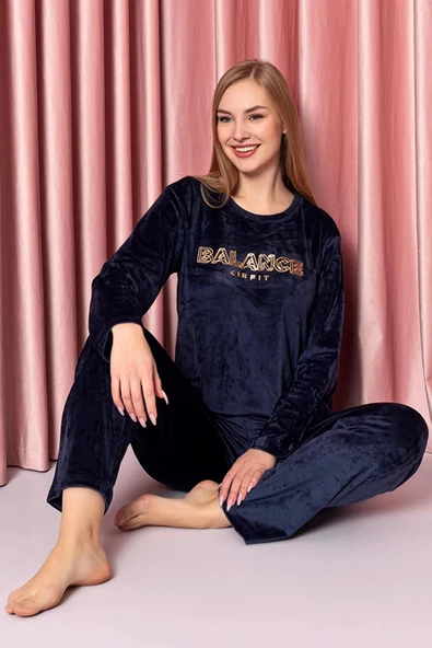 Sude Kadın Kışlık Kadife Pijama Takımı K200/804 - 1 Adet  Koyu Lacivert S