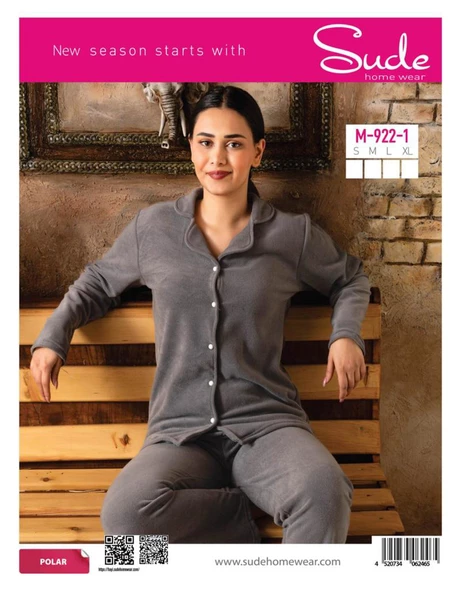 Sude Kadın Gömlek Yaka Polar Pijama Takımı M922 - 1 Adet  Antrasit S - Resim 3