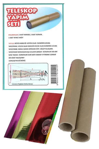 Teleskop Yapım Seti Mercekli 1 Paket Basit Teleskop Yapım Seti Mercek Deney Seti Silindir Karton