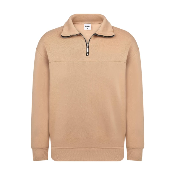 Unisex Relax Fit Rahat Kesim Pamuklu Yarım Fermuarlı Dik Yaka Sweatshirt - 3