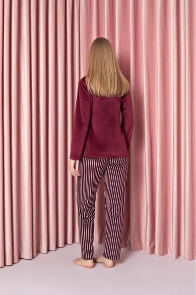 Sude Kadın Kışlık Kadife Pijama Takımı K200/812 - 1 Adet  Bordo S - Resim 2