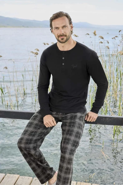 Aydoğan Erkek Modal Uzun Kollu  Pijama Takımı 3431 - 1 Adet  Siyah M