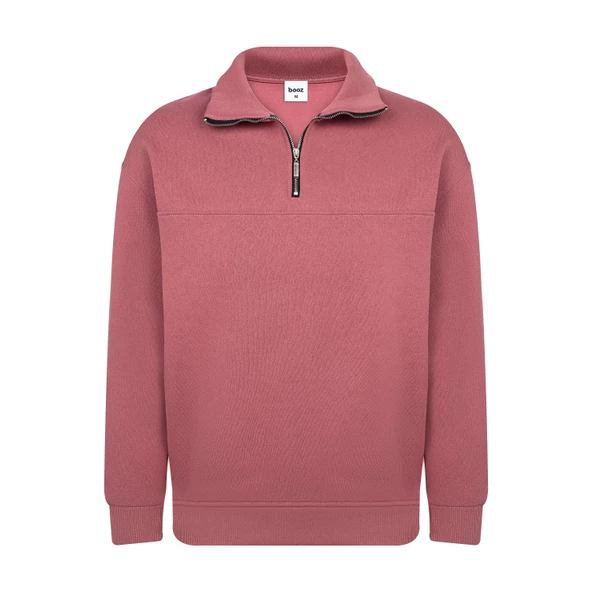 Unisex Relax Fit Rahat Kesim Pamuklu Yarım Fermuarlı Dik Yaka Sweatshirt - 4