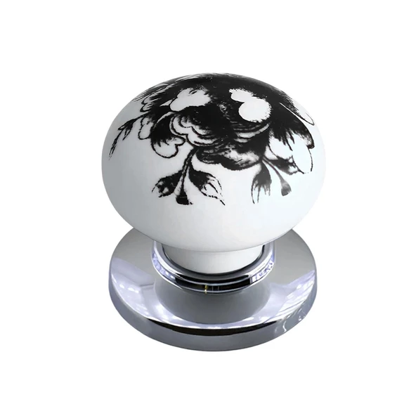 8 Adet Siyah Gül Desenli Beyaz Polimer Düğme Kulp Krom Tablalı Mobilya Mutfak Dolabı Çekmece Kulbu Kulpları - Resim 5