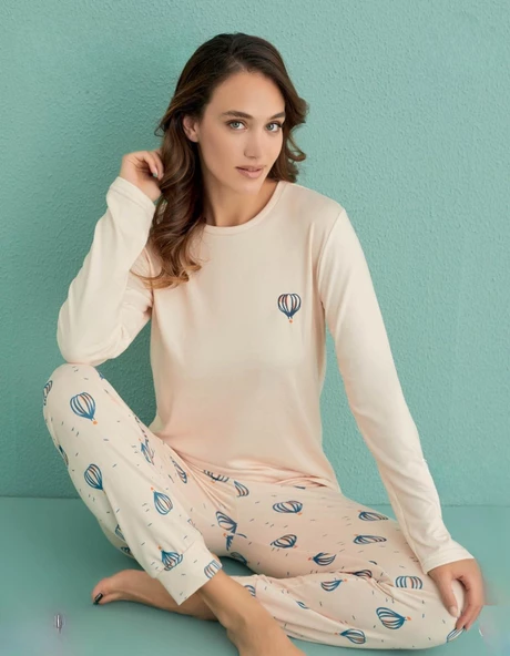 Mihra Kadın Bisiklet Yaka TERMAL Pijama Takımı 14101/10 - 1 Adet  L Ekru