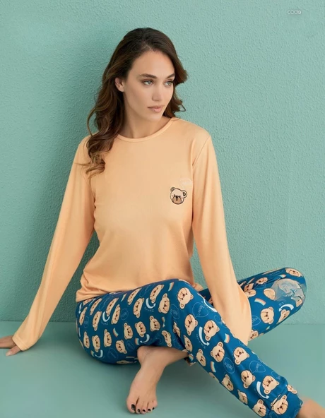 Mihra Kadın Bisiklet Yaka TERMAL Pijama Takımı 14101/9 - 1 Adet  Turuncu 2XL