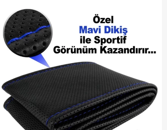 Yumuşak Deri Noktalı Mavi İp Dikişli Dikme Direksiyon Kılıfı Dikmeli - 3