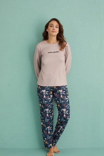 Mihra Kadın Bisiklet Yaka TERMAL Pijama Takımı 14102/17 - 1 Adet  S - M Pudra - 4