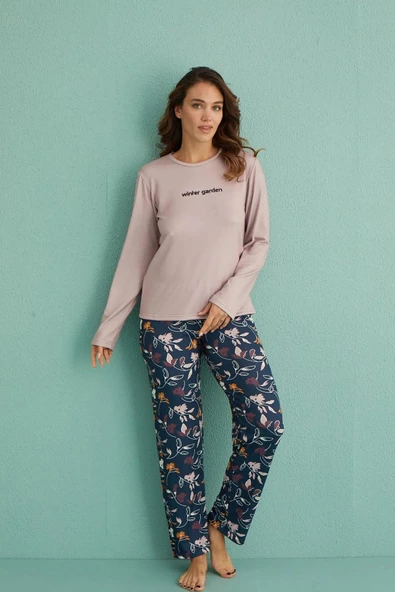 Mihra Kadın Bisiklet Yaka TERMAL Pijama Takımı 14102/17 - 1 Adet  S - M Pudra - 3