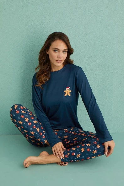 Mihra Kadın Bisiklet Yaka TERMAL Pijama Takımı 14101/14 - 1 Adet  Lacivert 2XL
