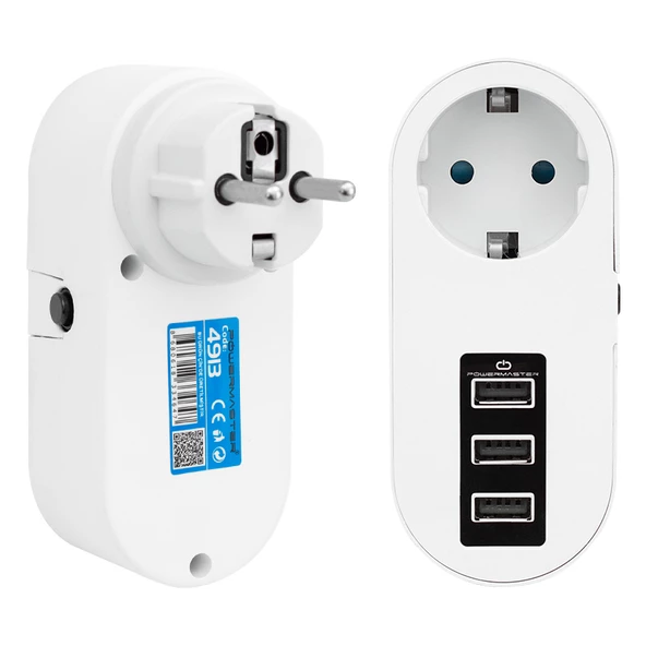 POWERMASTER PM-4913 10 AMPER - 2500 WATT 3 USBLİ TEKLİ TERMAL AKIM KORUMALI PRİZ - 2