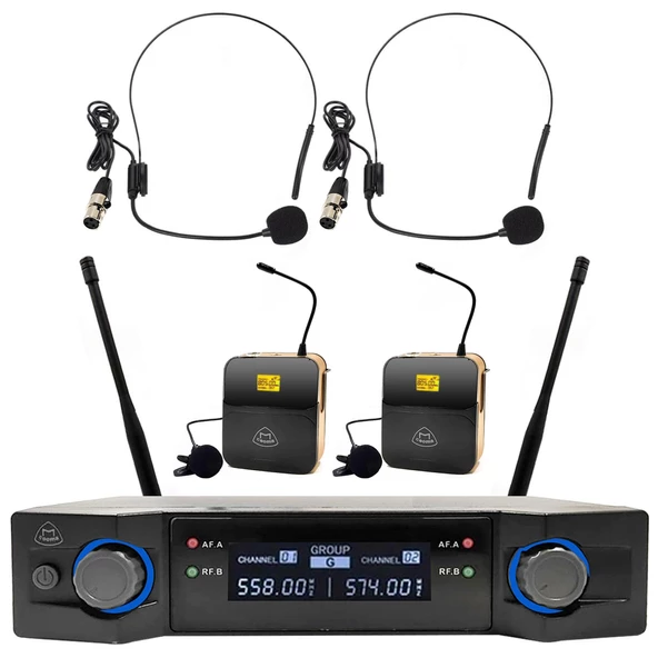 UHF KABLOSUZ MİKROFON 2 YAKA 2 HEADSET COOMA B-2786