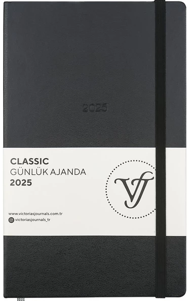 VJ AJANDA 2025 GÜNLÜK 13x21 CLASSIC SERT KAPAK IVORY 70 GR LASTİKLİ SİYAH 384 SF. 124-1447 - 1 ADET