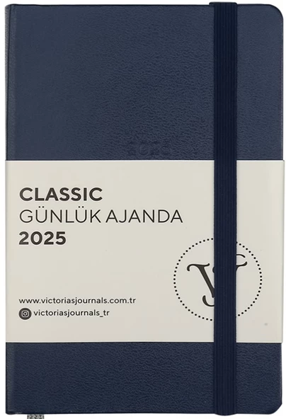 VJ AJANDA 2025 GÜNLÜK 9x14 CLASSIC SERT KAPAK IVORY 70 GR LASTİKLİ LACİVERT 384 SF. 124-1484 - 1 ADET