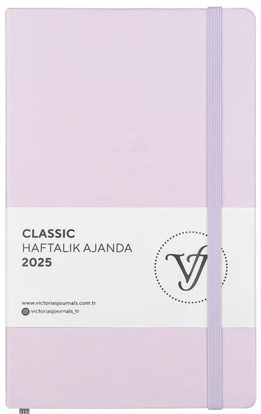 VJ AJANDA 2025 HAFTALIK 13x21 CLASSIC SERT KAPAK IVORY 100 GR LASTİKLİ LİLA 144 SF. 124-1414 - 1 ADET