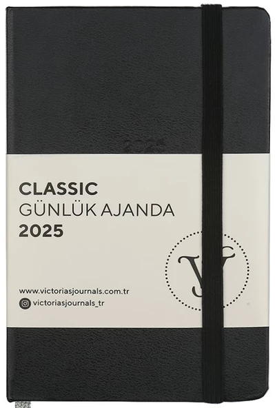 VJ AJANDA 2025 GÜNLÜK 9x14 CLASSIC SERT KAPAK IVORY 70 GR LASTİKLİ SİYAH 384 SF. 124-1483 - 1 ADET