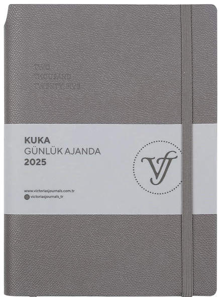 VJ AJANDA 2025 GÜNLÜK A5 KUKA IVORY 80 GR RENKLİ KENAR LASTİKLİ GRİ 416 SF. 124-1467 - 1 ADET