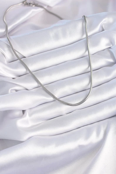 316L Çelik Gümüş Renk Yılan Sırtı Zincir Model Erkek Kolye - 2