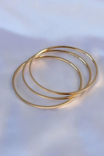 316L Çelik Gold Renk 3'lü Ajda Model Kadın 60 mm Bilezik ürün görseli 1