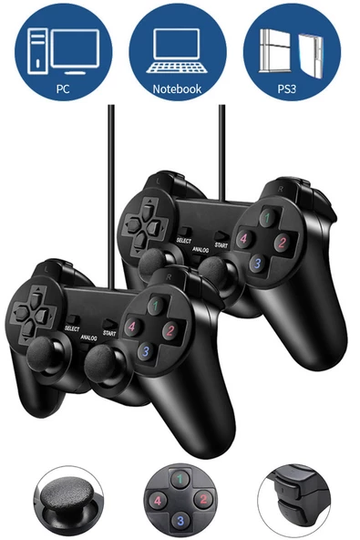 Tnt-g2 Pro 2 Adet Çift Kol Usb Bilgisayar Plasytation3 Uyumlu Titreşimli Gamepad Oyun Kolu