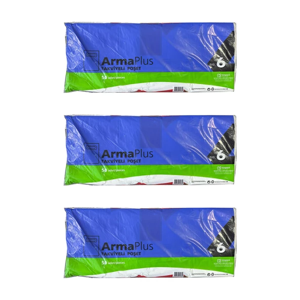 ArmaPlus Takviyeli Kalın Baskılı Beyaz Çanta Poşet Torba -6 No -60x70 Cm. -50 Adetlik 3 Paket