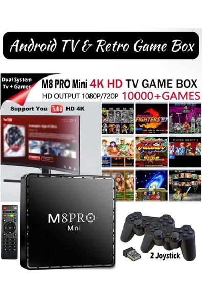 M8PRO Mini 2.4G 10K ultra HD 64 GB TV BOX + GAME BOX android 12.1 TV + Oyun Konsolu 2in1