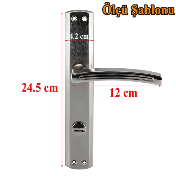 Armoni WC Banyo Kapı Kolu Nikel İnox Aynalı Sağa Sola Uygun İç Dış Wc Kapısı Kilitlenebilir 1 Takım - Resim 2