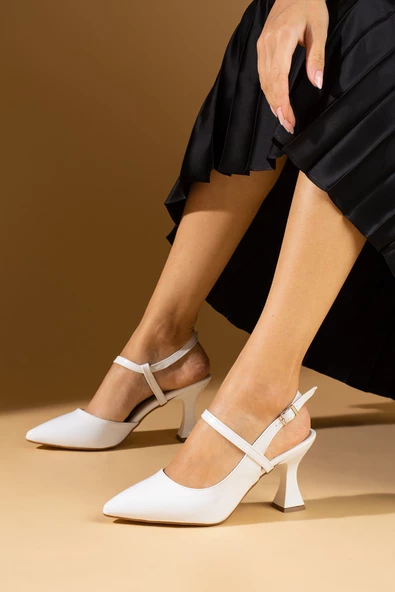 Pembe Potin Sivri Burun Arkası Açık Kadeh Topuklu Kadın Ayakkabı 018-811-24Rugan - Resim 2