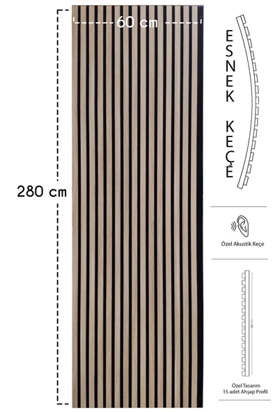 Mdf Ahşap Akustik Duvar Kaplama Paneli 60x280 Cm Natural Meşe