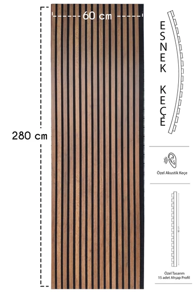 Mdf Ahşap Akustik Duvar Kaplama Paneli 60x280 Cm Barok