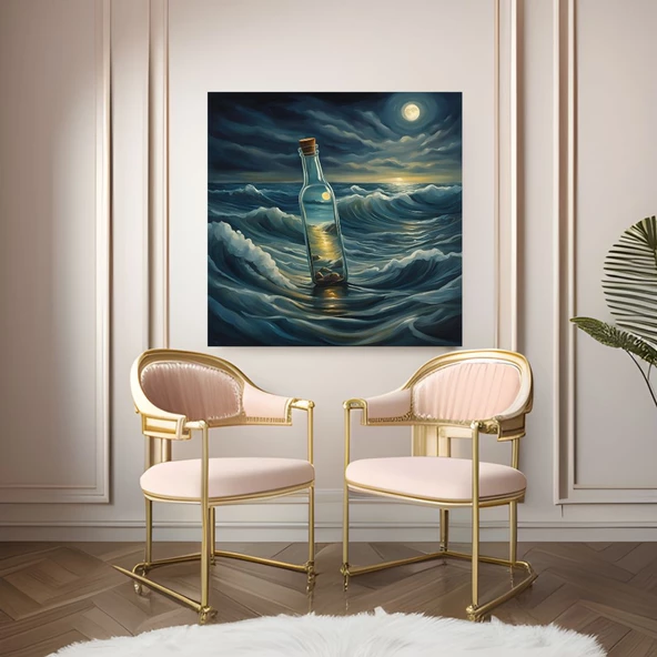 Ay Işığı Altında Denizde Yüzen Şişe Duvar Stickerı 70 x 70 cm - 3