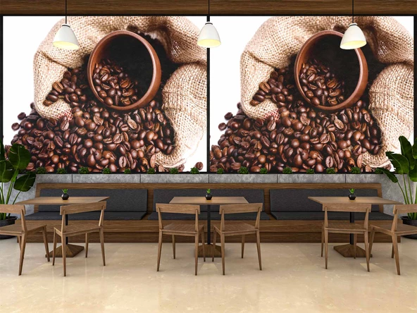Çuvalda Kahve Çekirdekli Cafe Duvar Kağıdı Baskı - 3