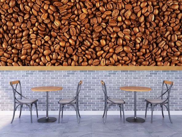 Kahve Çekirdekleri Temalı Cafe Duvar Kağıdı Baskı - 4