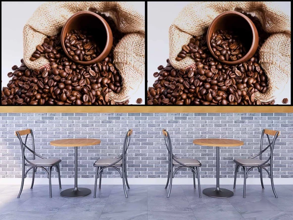 Çuvalda Kahve Çekirdekli Cafe Duvar Kağıdı Baskı - 4