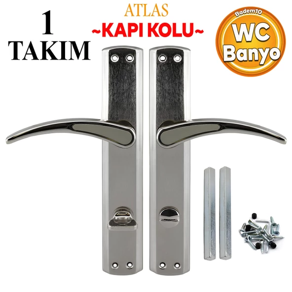 Atlas WC Banyo Kapı Kolu Nikel İnox Aynalı Sağa Sola Uygun İç Dış Wc Kapısı Kilitlenebilir 1 Takım