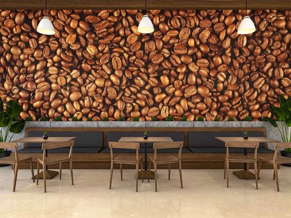 Kahve Çekirdekleri Temalı Cafe Duvar Kağıdı Baskı - 3