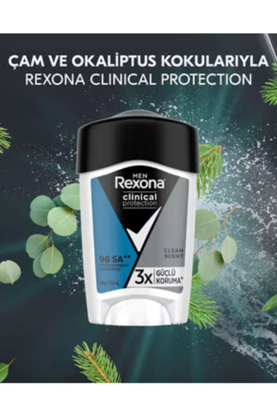 Rexona Clinical Protection Erkek Stick Deodorant Clean Scent 3x Güçlü Koruma 45 ml